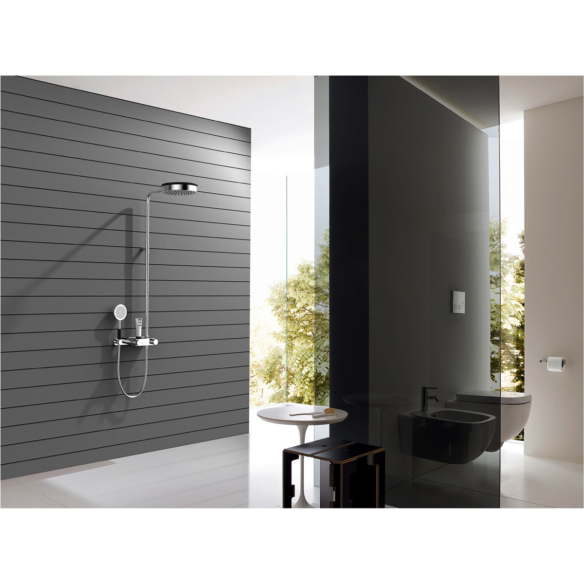 YS34206	Luxury shower column, rain shower column with thermostatic faucet, height adjustable;