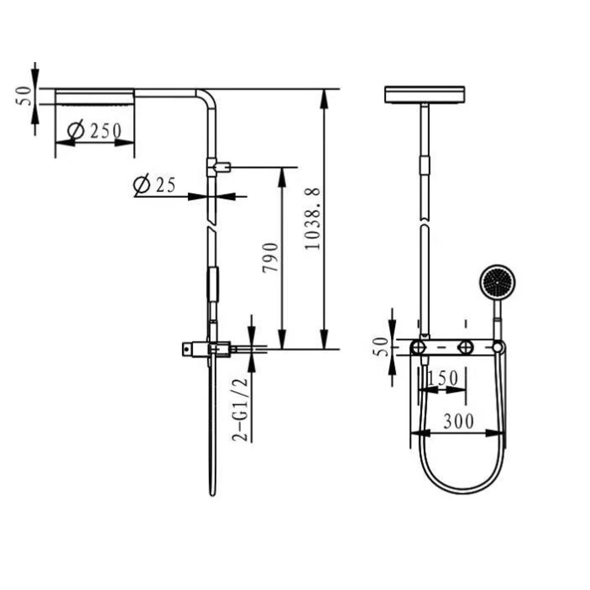 YS34206	Luxury shower column, rain shower column with thermostatic faucet, height adjustable;