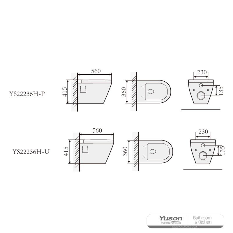 YS22236H	Wall-hung ceramic toilet, Wall-mounted toilet, washdown;