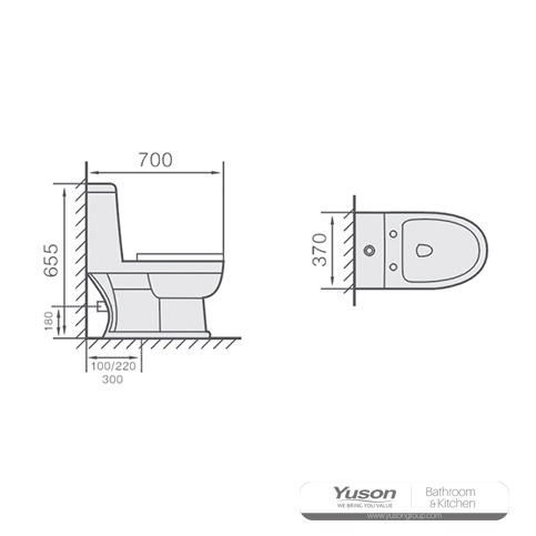 YS24106 โถสุขภัณฑ์เซรามิกชิ้นเดียว P-trap วอชดาวน์;