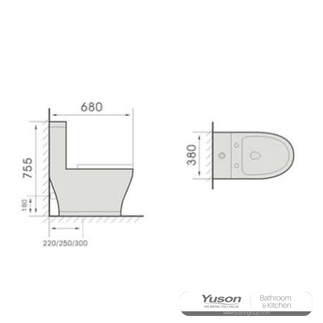 YS24215 โถสุขภัณฑ์เซรามิกชิ้นเดียว แบบชำระล้าง;