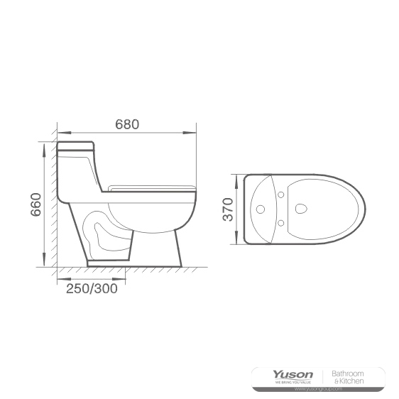 YS24251 โถสุขภัณฑ์เซรามิกชิ้นเดียว แบบกาลักน้ำ;