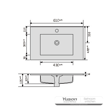 YS27295-60	Ceramic cabinet basin, vanity basin, lavatory sink;