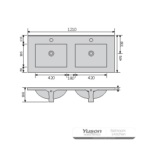 YS27298-120D	Ceramic cabinet basin, vanity basin, lavatory sink;