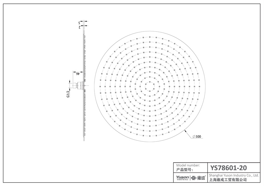 YS78601-20	SUS304 ultra-thin 2mm  shower head, rain shower head;