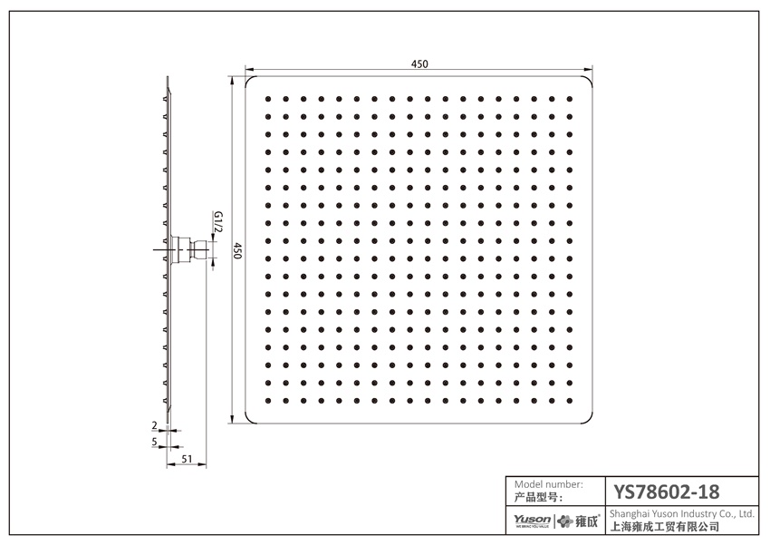 YS78602-18	SUS304 ultra-thin 2mm  shower head, rain shower head;