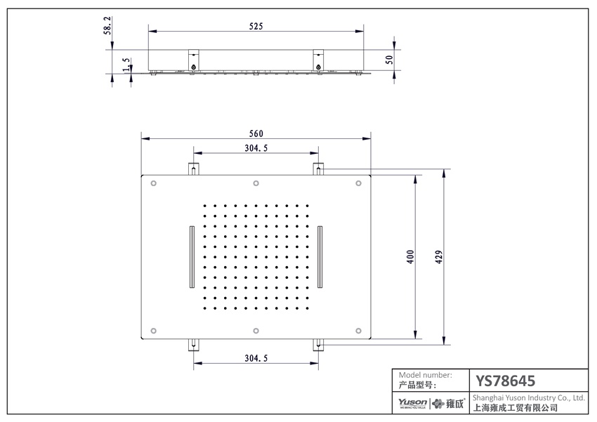 YS78645	SUS304 rain shower head, 2-function with waterfall, ceiling-mounted;