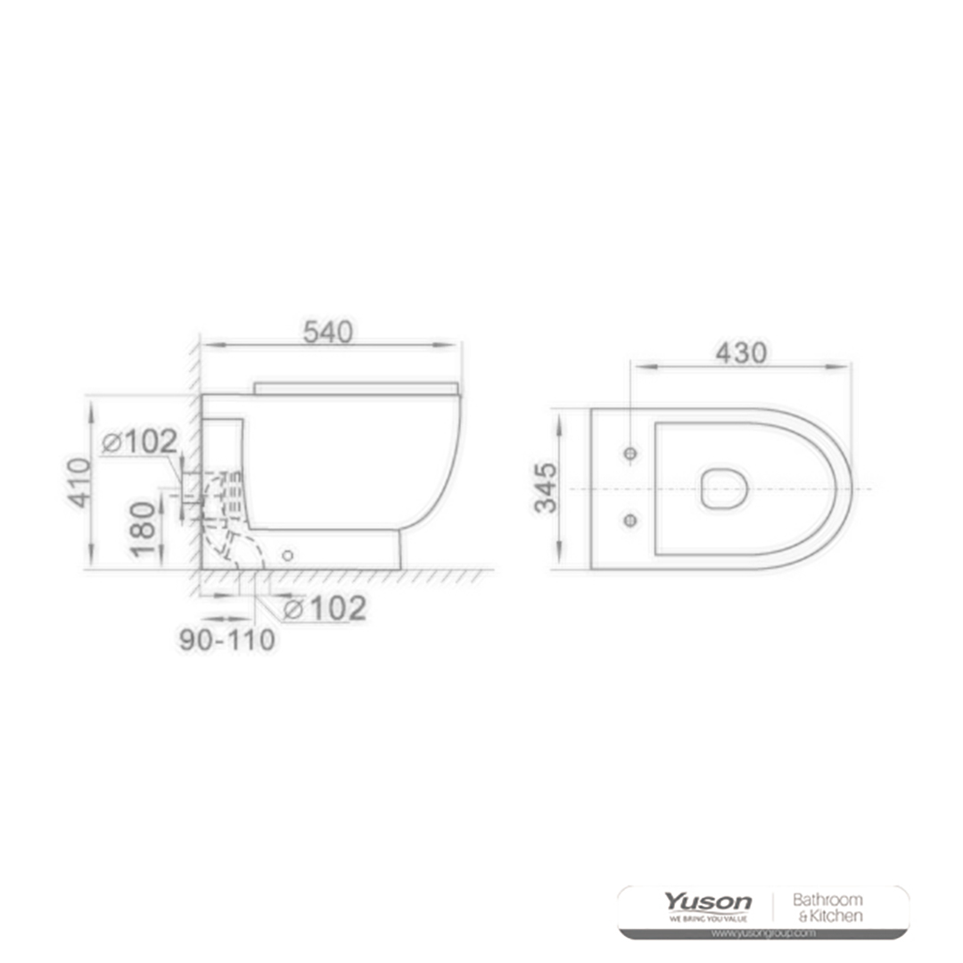 YS22214F โถสุขภัณฑ์เซรามิกแบบตั้งพื้นเดี่ยว, สุขภัณฑ์แบบชำระล้างด้วย P-trap;