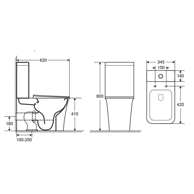 YS22295P2	2-piece Rimless ceramic toilet, P-trap washdown toilet;