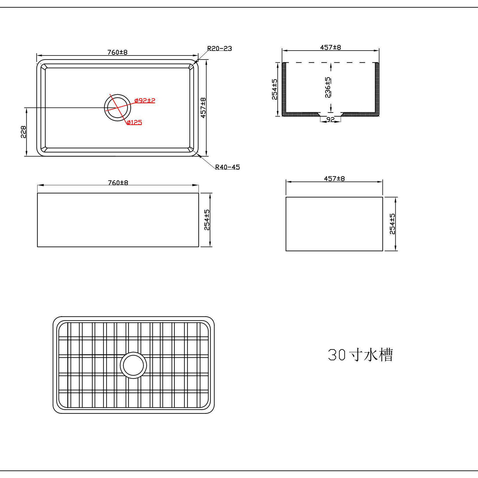 YS27101-3018	Manufacturer 30x18 Inch FFC Fine Fireclay China Apron front kitchen sink single bowl Butler sink