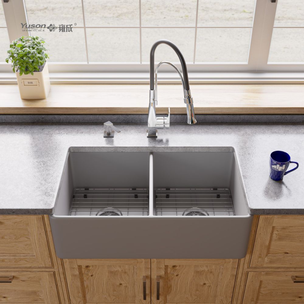 YS27104-3318D	33x18 Inch Double Bowls FFC Fine Fireclay China Apron front kitchen sink Fine Fireclay China kitchen sink