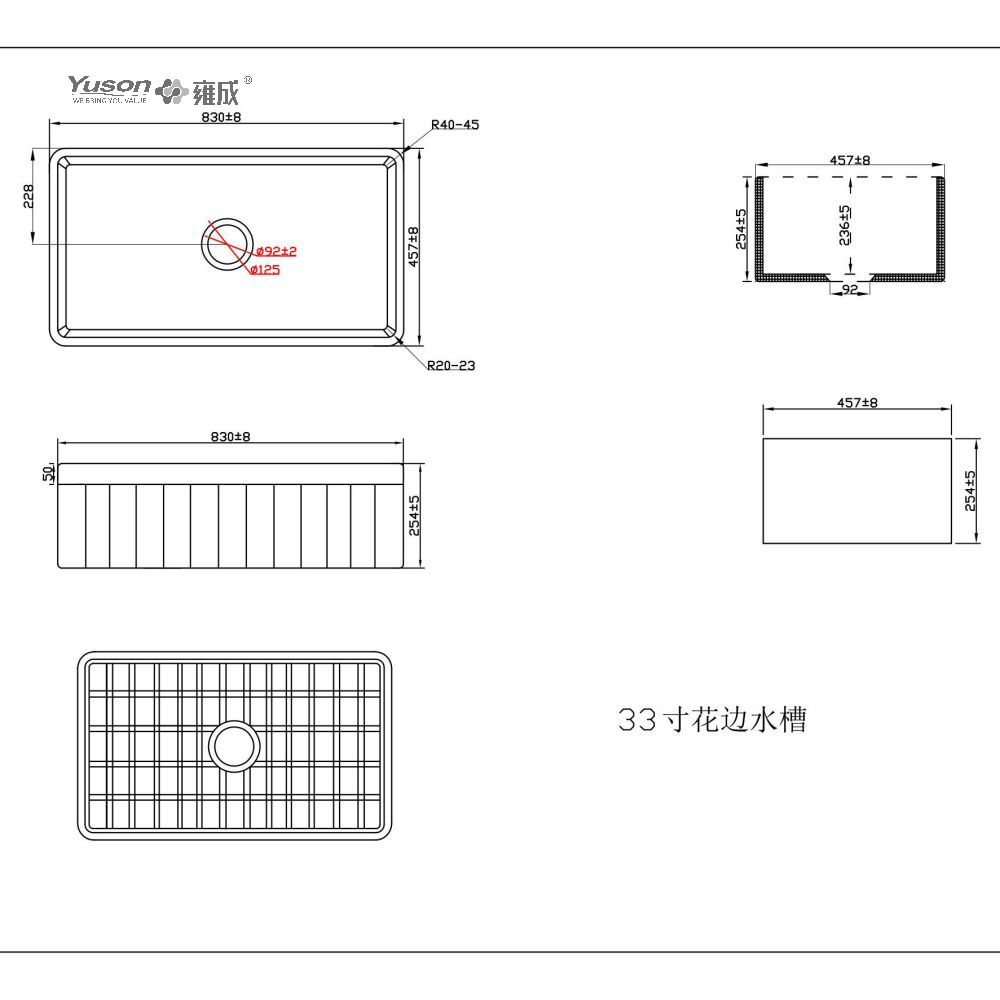 YS27104-3318	33x18 InchBest-Selling Single Bowl FFC Fine Fireclay China Apron front kitchen sink Fine Fireclay China kitchen sink