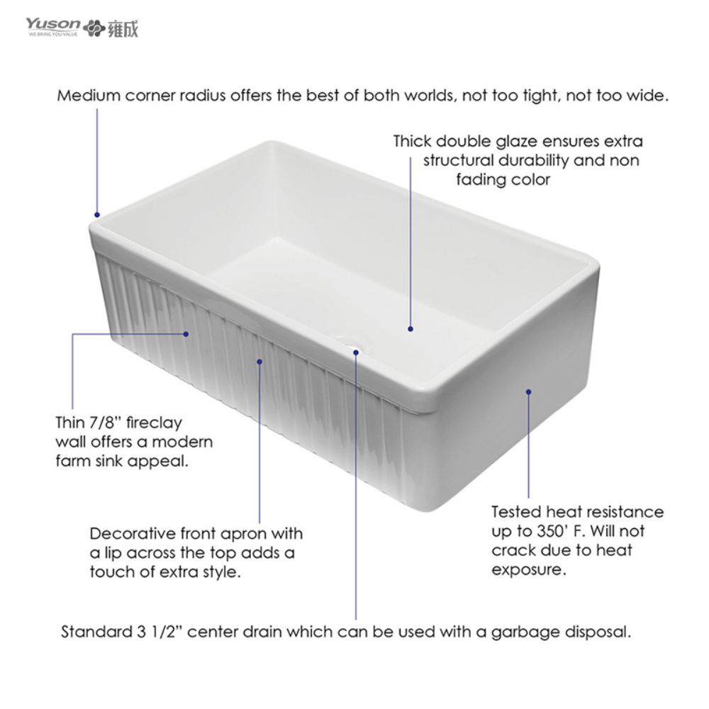 YS27104-3318	33x18 InchBest-Selling Single Bowl FFC Fine Fireclay China Apron front kitchen sink Fine Fireclay China kitchen sink