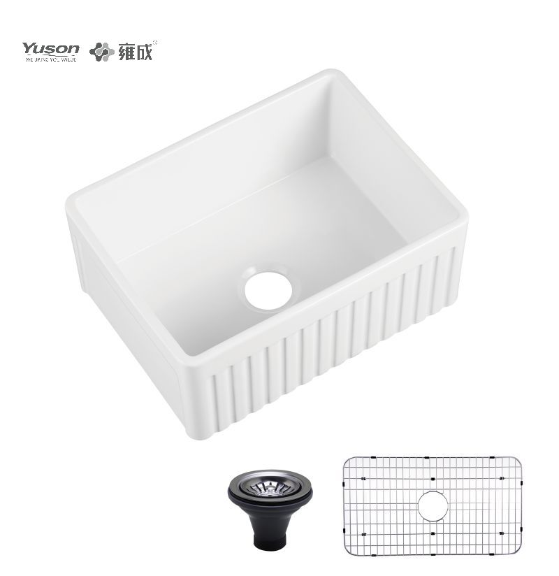 YS27110-2418	24x18 Inch Manufacturer VC Vitreous China Apron front kitchen sink single bowl large size in white color