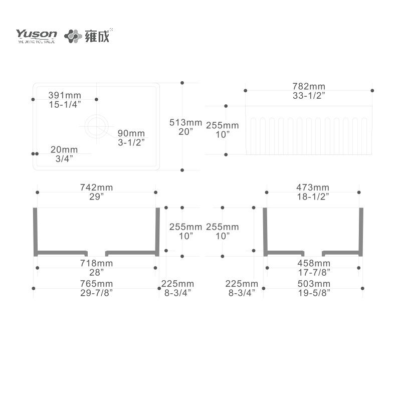 YS27111-3020	30x20 Inch Best-Selling Single Bowl VC Vitreous China Apron front kitchen sink for farmhouse kitchen decor