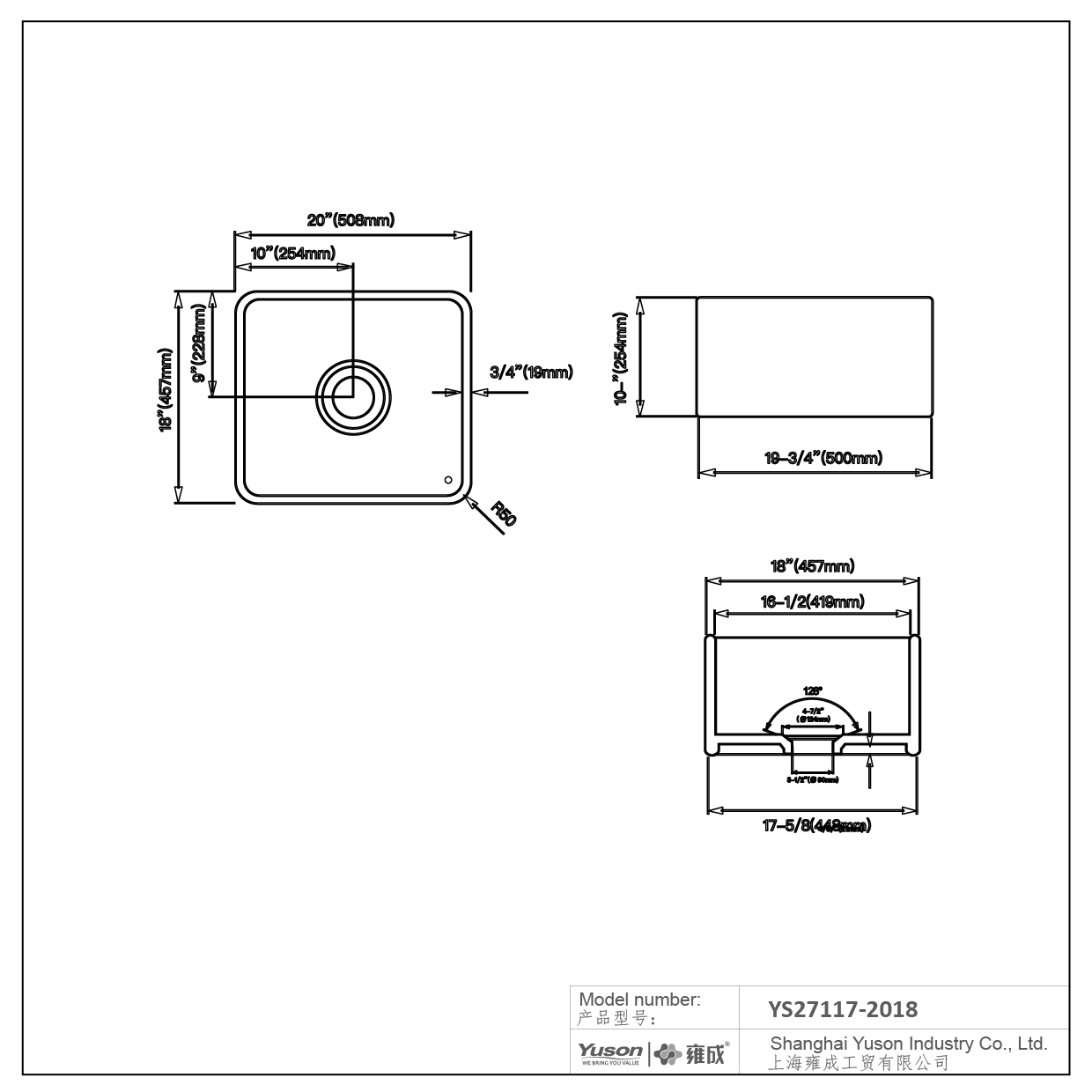 YS27117-2018	20X18 Inch Manufactuer Single Bowl VC Vitreous China Apron front kitchen sink farmhouse kitchen sink