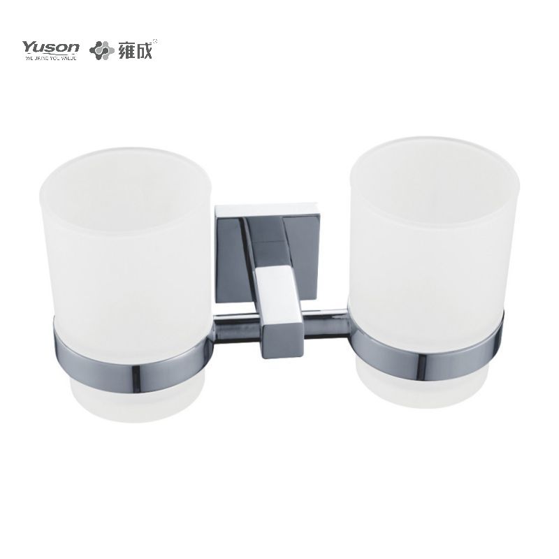 10684D Sleek Bathroom accessories, Double-cup Tumbler holder, with Frosted/Tempered Glass cup,Zinc/Brass/SUS Tumbler holder, wall- mounted(Series 10600)