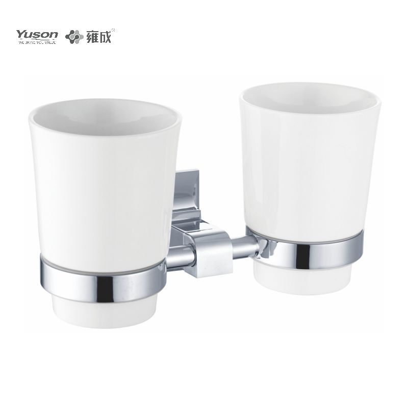 11184D Sleek Bathroom accessories, Double-cup Tumbler holder, with Frosted/Tempered Glass cup,Zinc/Brass/SUS Tumbler holder, wall- mounted(Series 11100)