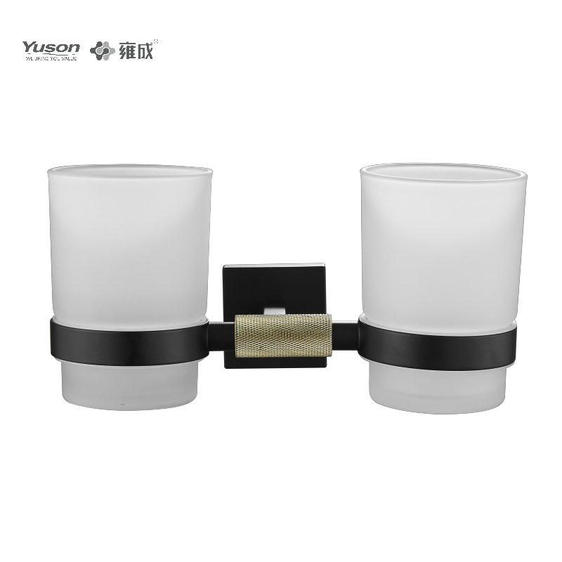 12384D Sleek Bathroom accessories, Double-cup Tumbler holder, with Frosted/Tempered Glass cup,Zinc/Brass/SUS Tumbler holder, wall- mounted(Series 12300)