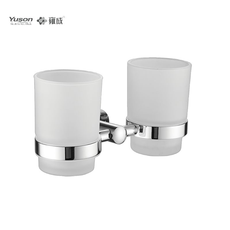 13384D Sleek Bathroom accessories, Double-cup Tumbler holder, with Frosted/Tempered Glass cup,Zinc/Brass/SUS Tumbler holder, wall- mounted(Series 13300)