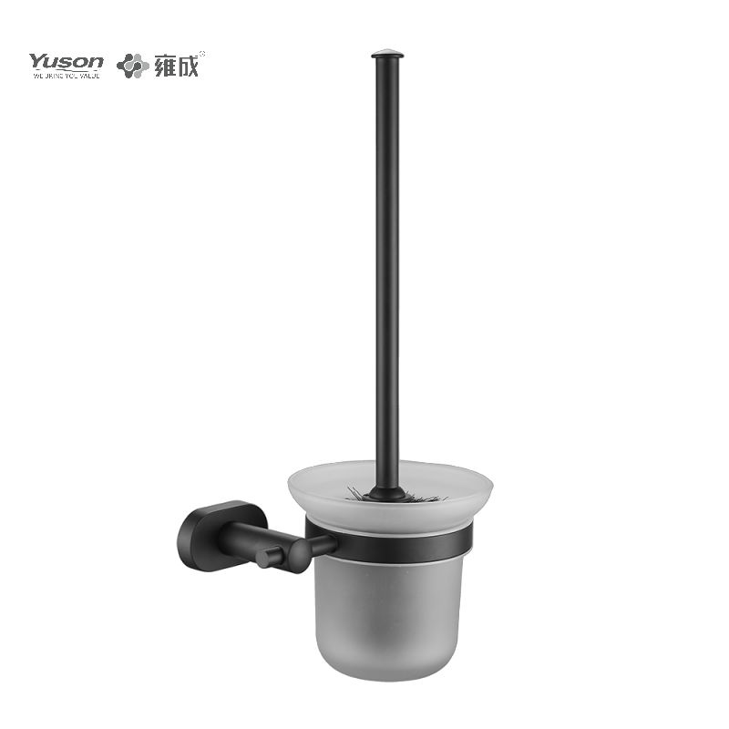 13390 Sleek Bathroom accessories, Toilet Brush with Frosted/Tempered Glass cup,Zinc/Brass/SUS Toilet Brush, wall- mounted(Series 13300)