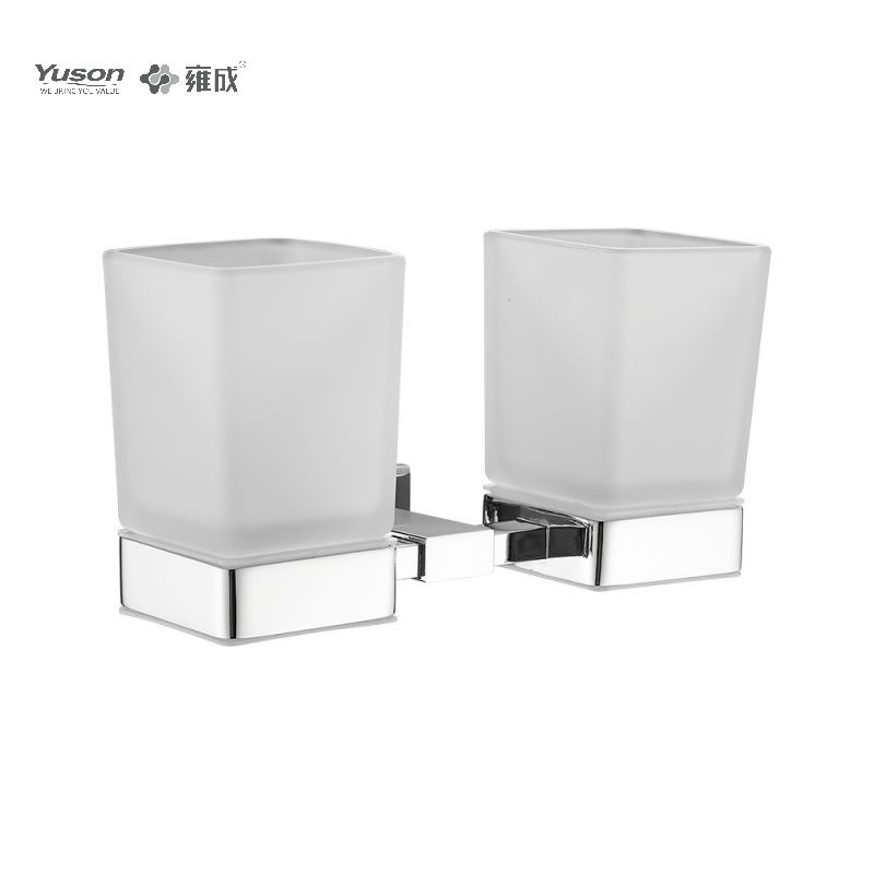 13484D Sleek Bathroom accessories, Double-cup Tumbler holder, with Frosted/Tempered Glass cup,Zinc/Brass/SUS Tumbler holder, wall- mounted(Series 13400)