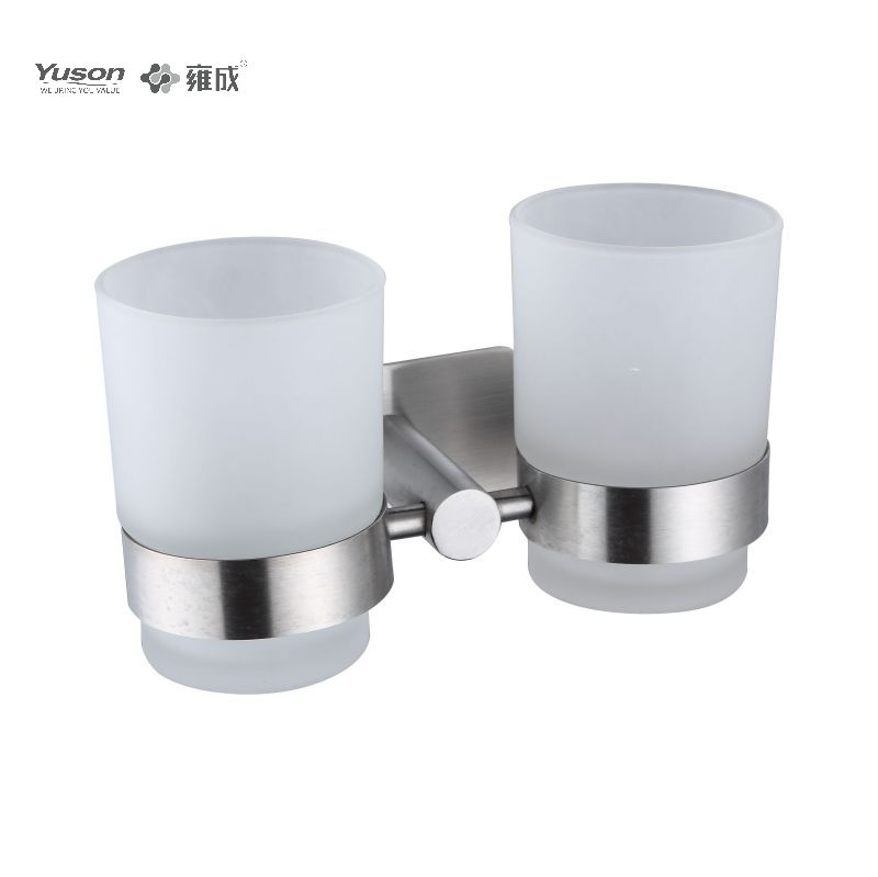 15284D Sleek Bathroom accessories, Double-cup Tumbler holder, with Frosted/Tempered Glass cup,Zinc/Brass/SUS Tumbler holder, wall- mounted(Series 15200)