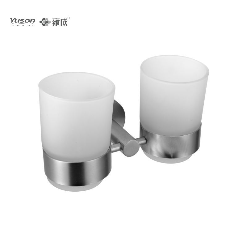 15584D Sleek Bathroom accessories, Double-cup Tumbler holder, with Frosted/Tempered Glass cup,Zinc/Brass/SUS Tumbler holder, wall- mounted(Series 15500)