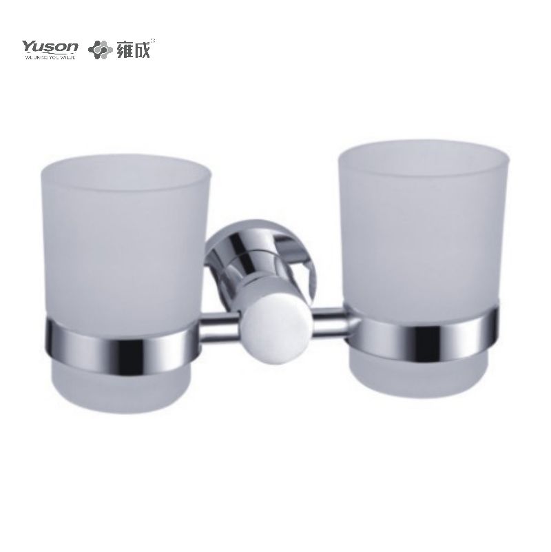 21684D Sleek Bathroom accessories, Double-cup Tumbler holder, with Frosted/Tempered Glass cup,Zinc/Brass/SUS Tumbler holder, wall- mounted(Series 21600)